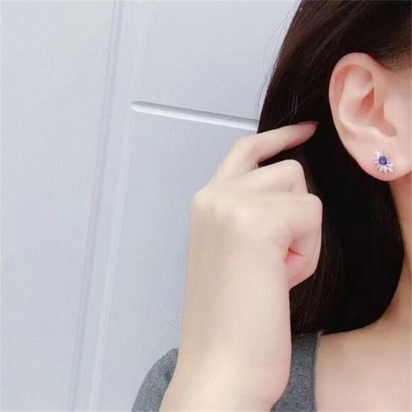 💥 Shiny Flower Shape CZ Trendy Mini Stone Stud Earring for Women, HA4499 - Picture 3 of 4